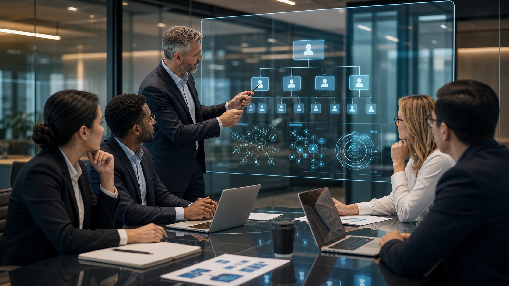 Photorealistic AI business featured image for AI Organizational Design Explained: How Executives Can Build Better Teams