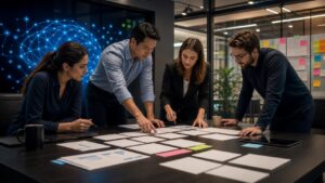 Photorealistic AI business featured image for How to Build a Business Plan Around AI First Companies